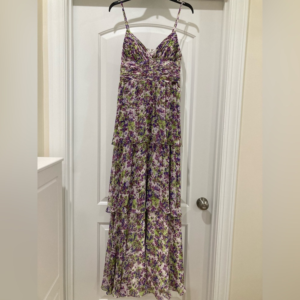 Aidan Mattox Purple and Green Floral Maxi Dress - Picture 5 of 8